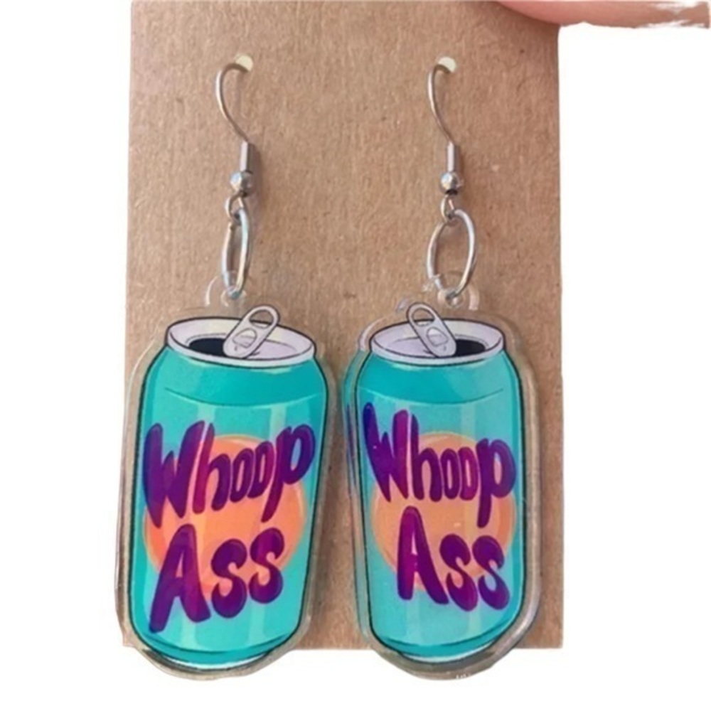 Can of Whoop A** Statement streetwear dangle drop earrings